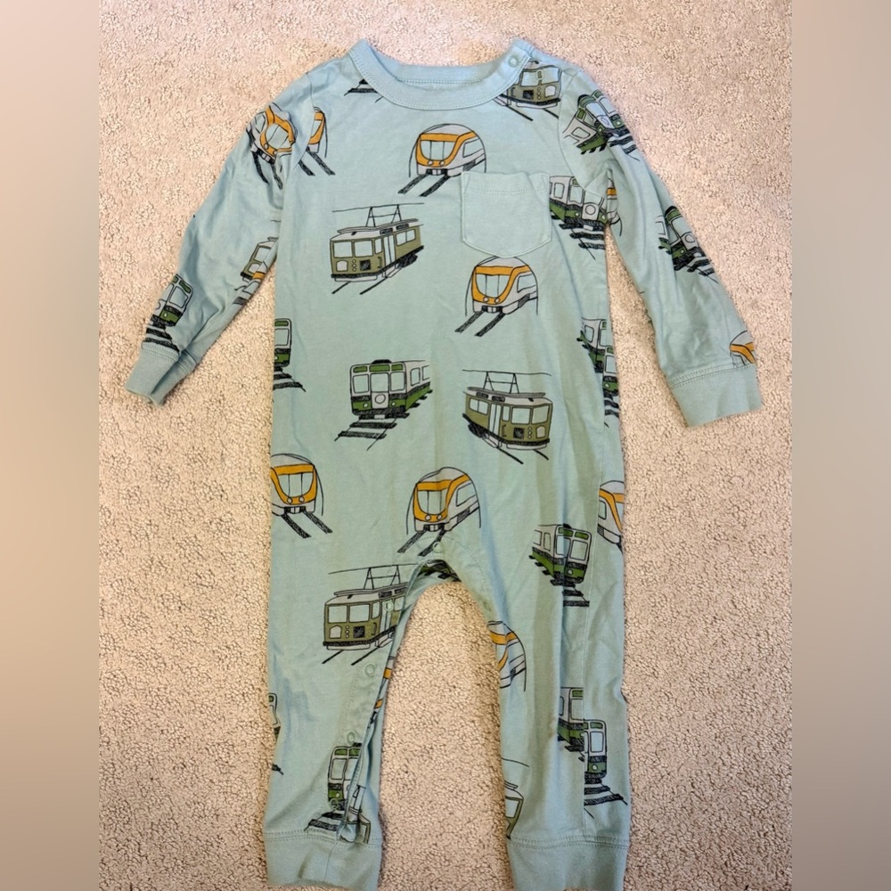 Tea Collection Train Print Romper 18–24 Months Light Blue One Piece